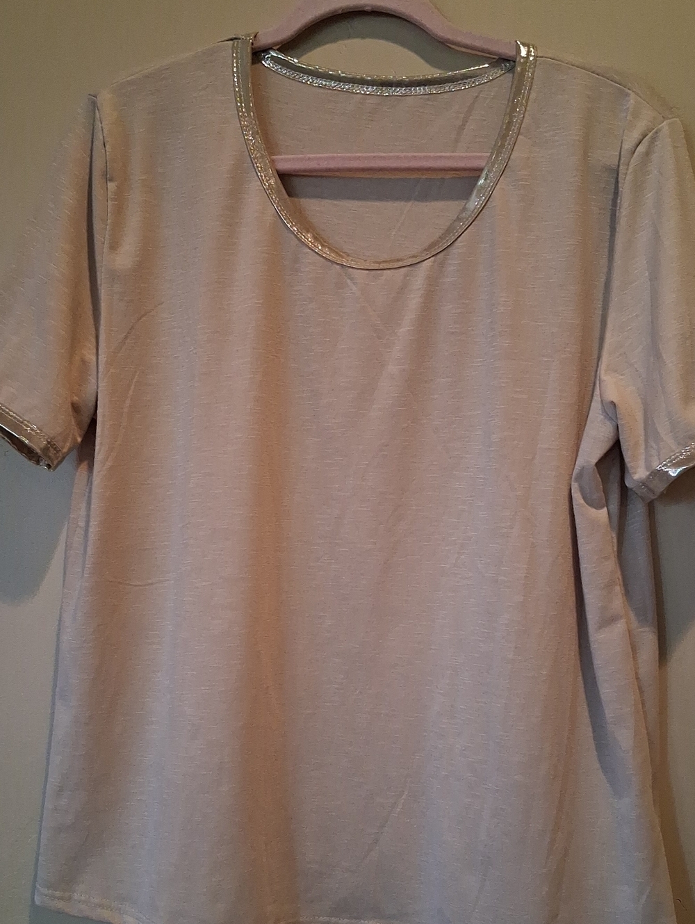 Women’s Gold Metallic Trim Crewneck Top - Neutral Beige